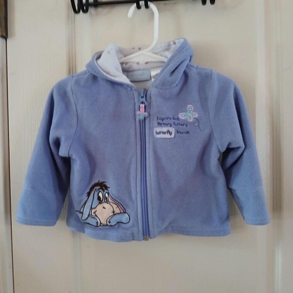 Rare Vintage 90s Walt Disney Eeyore Butterfly Fleece Zip Up Hoodie 9M Retro